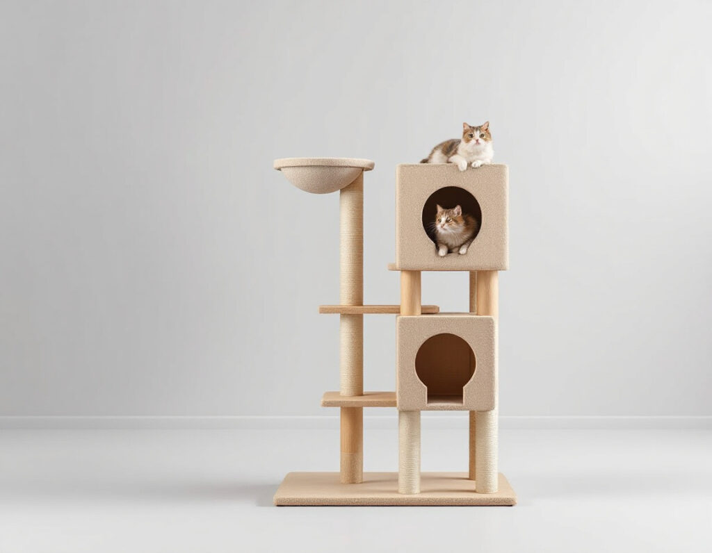 Grand arbre à chat adapté aux grandes races comme le Maine Coon