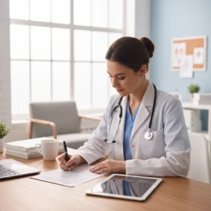 Médecin remplissant un arrêt maladie en 2026
