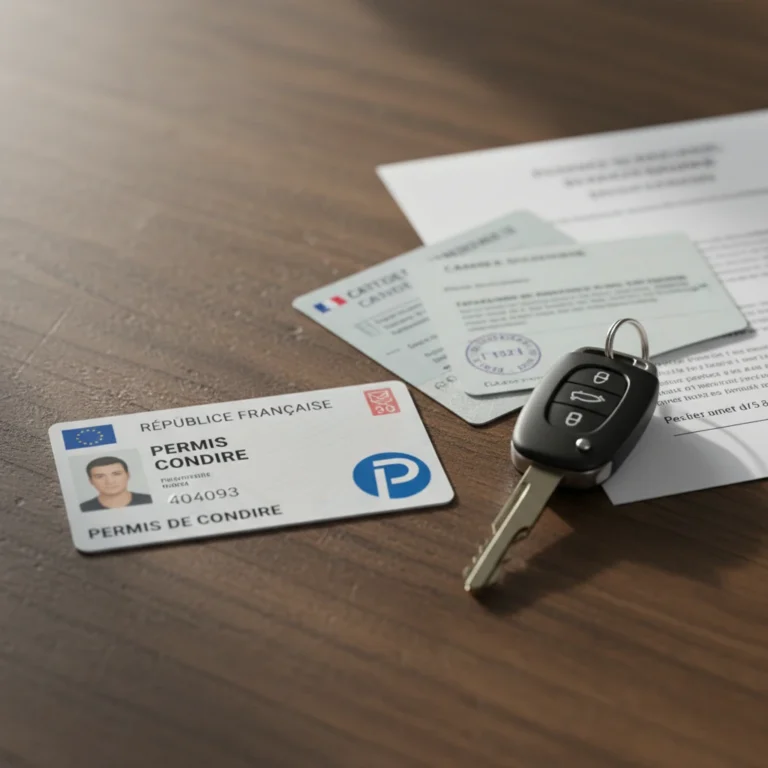 Permis de conduire français posé sur un bureau avec des documents administratifs illustrant la récupération