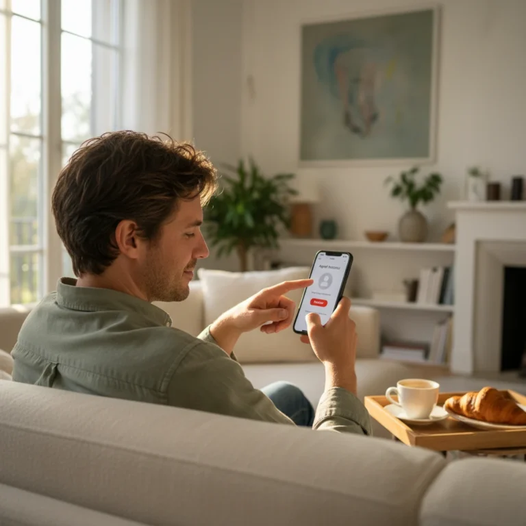 Personne refusant un appel de démarchage téléphonique sur son smartphone à domicile