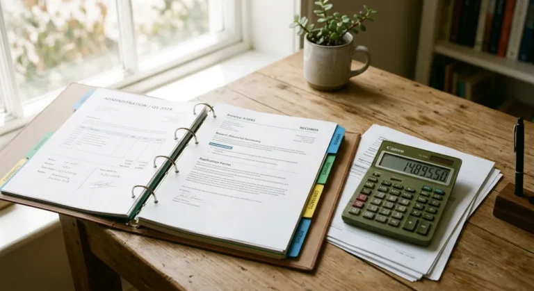 Dossier de documents administratifs classés sur un bureau